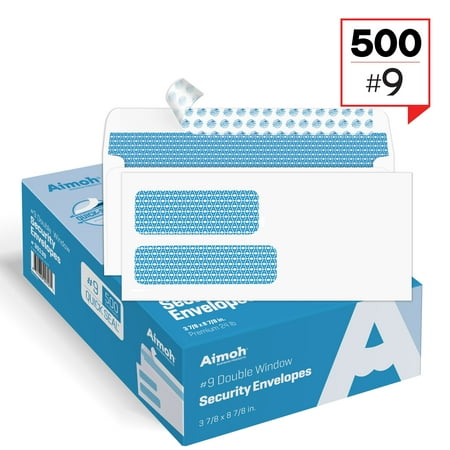 Double Window Statement Envelopes - #9 Double Window Security Tinted Self-Seal Envelopes - 3‐7/8 x 8‐7/8 - 500 count (30139)