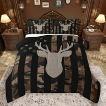jejeloiu Vintage Deer Skull Bedding Comforter Set,Rustic American Flag Twin Comforter Sets,Camo Camouflage Print Bedding Set For Teens,Ultra Soft Home Decor Reversible,2pcs