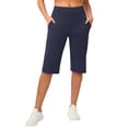 thumbnail image 2 of Only Moment Womens Bermuda Shorts Knee Length Polyester,Spandex High Waisted Stretch Ankle Pants for Women Business Casual Travel Athletic Work Womens Yoga Shorts Navy,M, 2 of 8