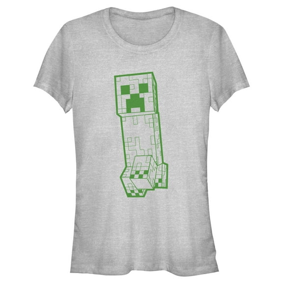 Junior's Minecraft Creeper Outline  Graphic Tee Athletic Heather Small