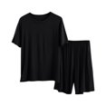 thumbnail image 4 of Blmnix Mens Pajamas Set Summer Pjs Bamboo Pajamas Sleepwear Sets Pajama Set Crew Neck Straight-Leg Black Short Sleeve Mens Pajama Pants,L, 4 of 5