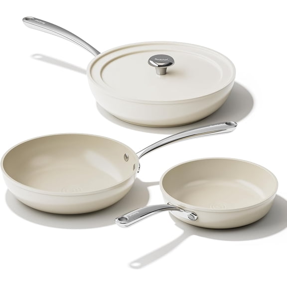 Ceramic Nonstick Frying Pan Set with Lid, 4-Piece Induction-Ready Skillets, 8, 9.5, and 11 Inch