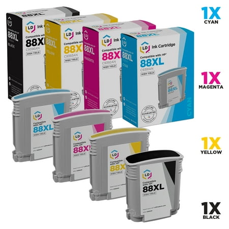Hewlett Packard All In One - Remanufactured Replacements for Hewlett Packard 88XL Set of 4 High Yield Cartridges Includes: 1 C9396AN HY Black, 1 C9391AN HY Cyan, 1 C9392AN HY Magenta, and 1 C9393AN HY Yellow