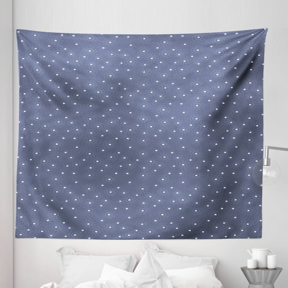 Navy Blue Tapestry, Summer Night Sky with Messy Little White Stars and Circles Fun Design, Fabric Wall Hanging Decor for Bedroom Living Room Dorm, 5 Sizes, Purpleblue White, by Ambesonne