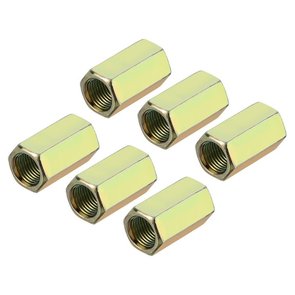 M10 x 1 Pitch Carbon Steel Hex Coupling Nuts, 6Pcs 25mm/ 1" Length Fully Threaded Rod Coupling Nut Stud Fine Thread Pipe Connector, Colorful