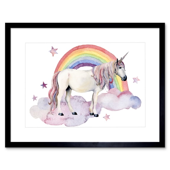 Unicorn Watercolour Rainbow Art Print Framed Poster Wall Decor 9x7 inch
