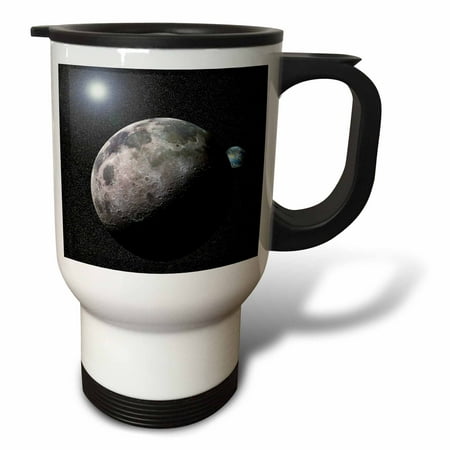 

3dRose Moon Dance solar system scene of planet Earth and moon dancing in space orbit Travel Mug 14oz Stainless Steel