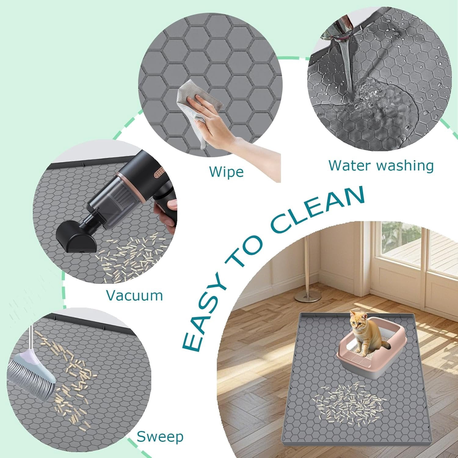 Litter Mat for Litter Box,  Large  Litter Trapping Mat - 25x19 in,  & Non-Slip, Durable & Easy Clean, Grey