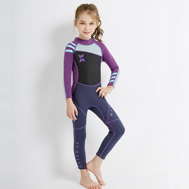 Kids Wetsuit Round Neck Swimsuit One Piece Elastic Bathing Suit for Girls  Nylon Surfing Clothing Swimwear for Swimming Diving Purple M 