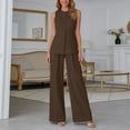 thumbnail image 2 of Women's Summer Solid Color Sleeveless Crew Neck Vest and Wide Leg Pants Two Piece Set Business Casual Work Wear Coffee XL, 2 of 6