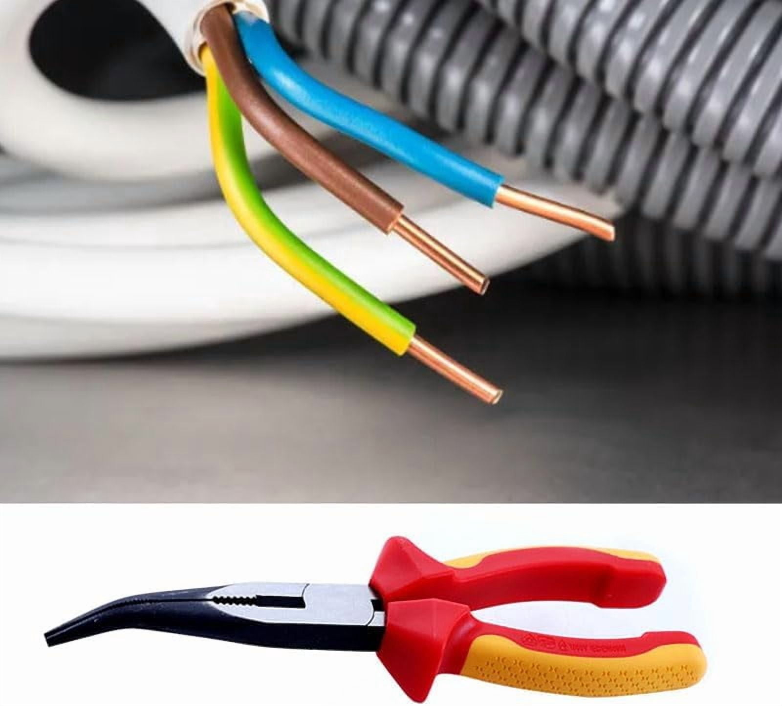 CATPAN 8-Inch Insulated Bent Needle Nose Pliers, 1000V High Voltage Resistant, Multifunctional Angled Pliers