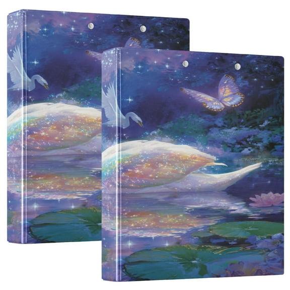 3 Ring Binder 1.5 inch Round Rings with Interior Pockets Binders Organizer Office School 2Pack Colorful Swan