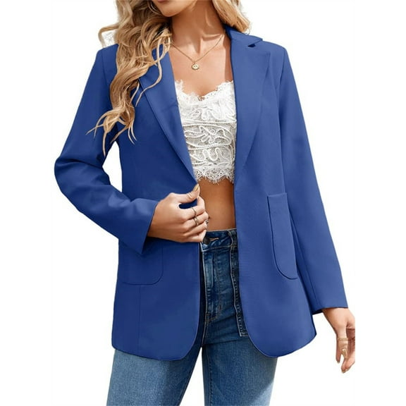 Langwyqu Womens Casual Blazers Open Front Lapel Collar Work Office Jacket