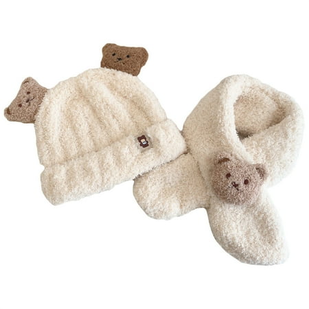 

Baby Plush Hats Scarves Set Toddler Infant Boys Girls Cartoon Bear Cap Autumn Winter Warm Hat Neckerchief Suit
