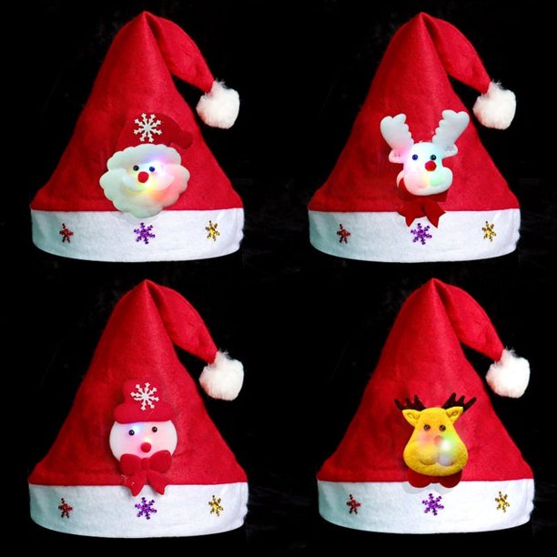 Nuevo sombrero de Navidad LED para decoración de fiesta de Navidad, gorros de Papá Noel con luz LED para niños y adultos, artículos de fiesta de promoción