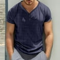 thumbnail image 2 of European Men Casual V Neck Knitted Knot T Shirt Loose Comfortable Trendy Sports Short Sleeved Solid Color Button Design Mens Work Shirts Summer Basic Tee Shirts, 2 of 9
