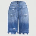 thumbnail image 6 of Women's Ripped Mid-Rise Denim Bermuda Shorts Frayed Raw Hem Stretch Jean Shorts,XL, 6 of 7