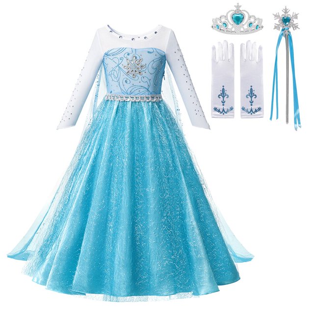Vestido de princesa para niñas, disfraz de Disney Frozen Snow Queen Elsa, disfraz de fiesta de cumpleaños, ropa para niños con peluca de corona Vestido4T Gao Jinjia LED