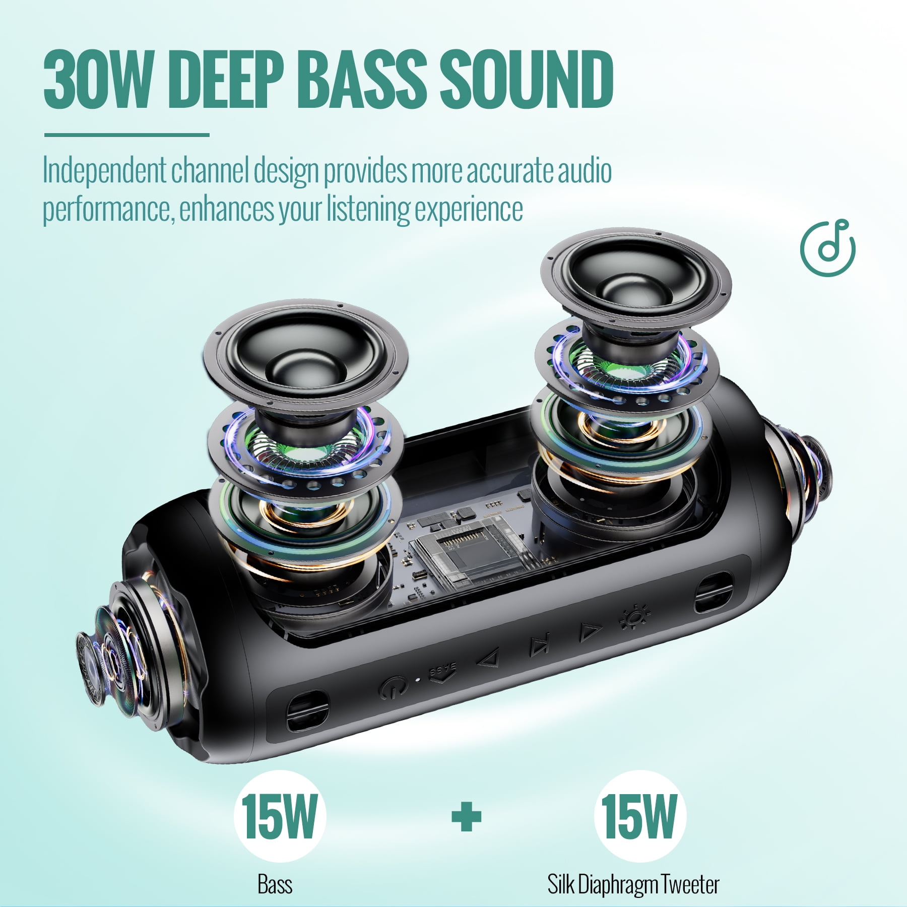 VEAT00L Portable Bluetooth Speaker,Floating Dustproof Speaker,30W Stereo Sound Wireless Speaker with Cool Dynamic LED Lights, IPX7 Waterproof Bluetooth Speakers, BT5.4, TWS Surround Pairing