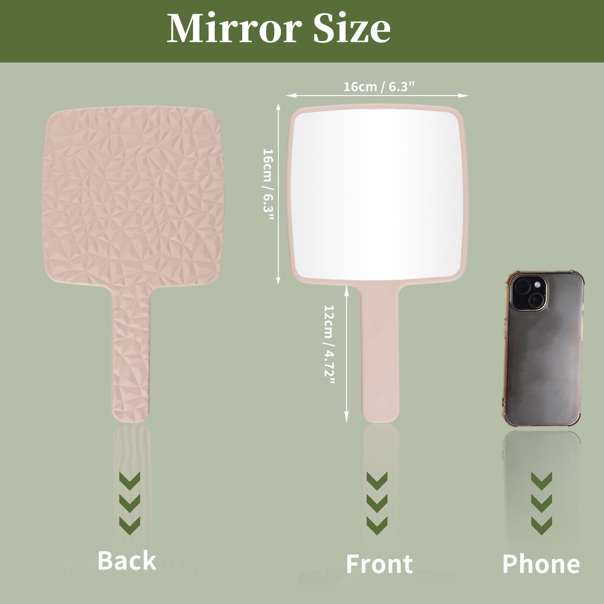 Unique Bargains Square Handheld Mirror 6.3" W x 11" L with Handle Pink