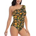 thumbnail image 5 of Balery Autumn Harvest Pumpkin Basket One Shoulder Swimsuits for Women Ruffle Swimsuits Tummy Control One Shoulder Bathing Suits-XX-Large, 5 of 8
