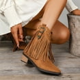 thumbnail image 6 of Xfvqtps Womens Ankle Booties Western Style Round Toe Chunky Mid Heel Flatform Sole Tassel Buckle Detail Casual Winter Boots Brown, 6 of 9