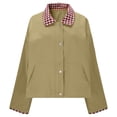 thumbnail image 4 of Women's Contrast Cuff Jacket, Plaid Collar Long Sleeve Top, Relaxed Fit Casual Outerwear, Lightweight Zip Up Coat, No Hood Everyday Wear, Barn Style Shirt Jacket Khaki XL, 4 of 5