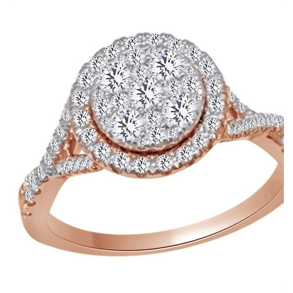AFFY Beautiful Cluster Engagement Ring In 14k Rose Gold With Round Cut White Natural Diamond (0.9 cttw) With Ring Size 9.5