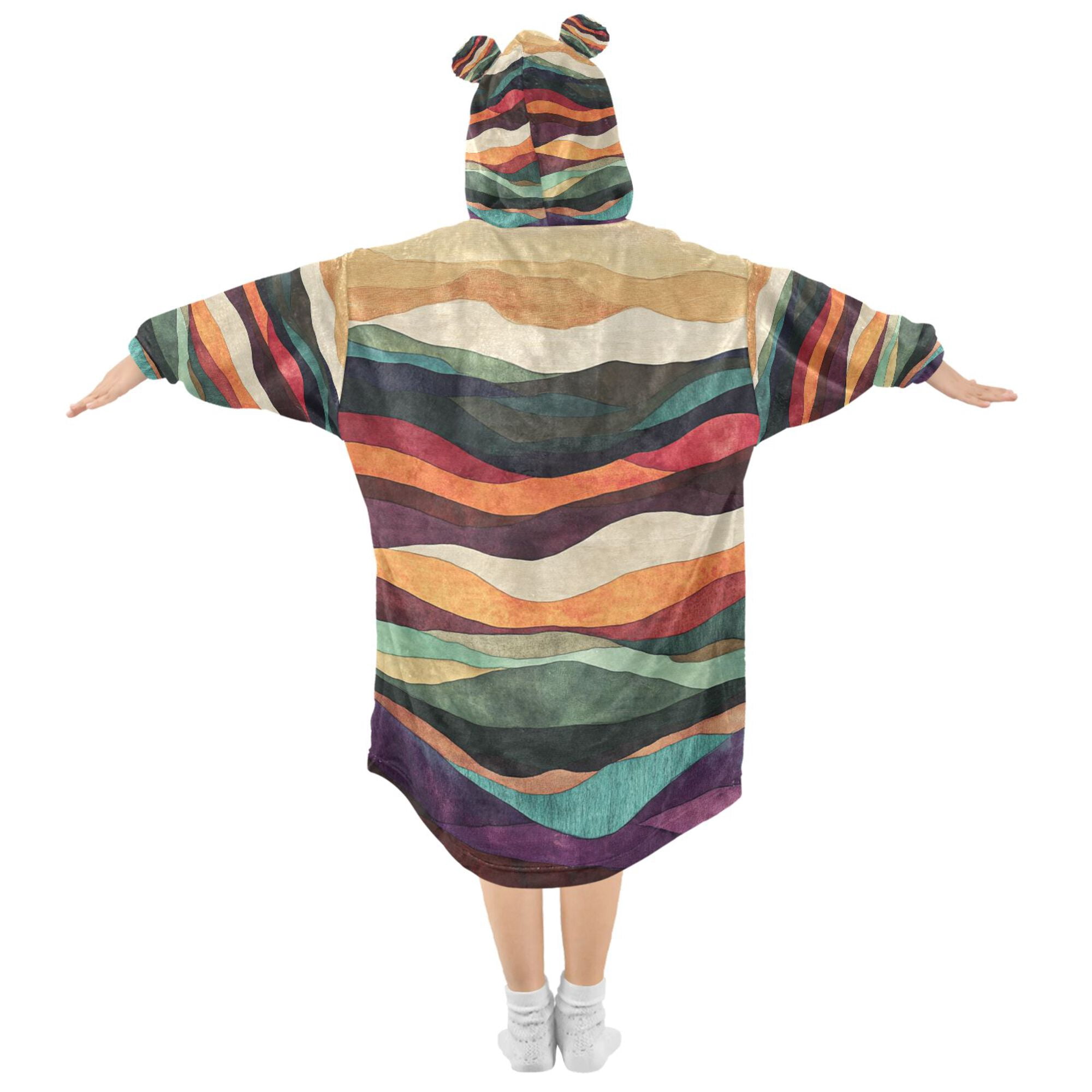 FORMRS Wearable Blanket Hoodie with Sleeves for Kids Cozy Flannel Sweatshirt, Artistic Desert Pattern