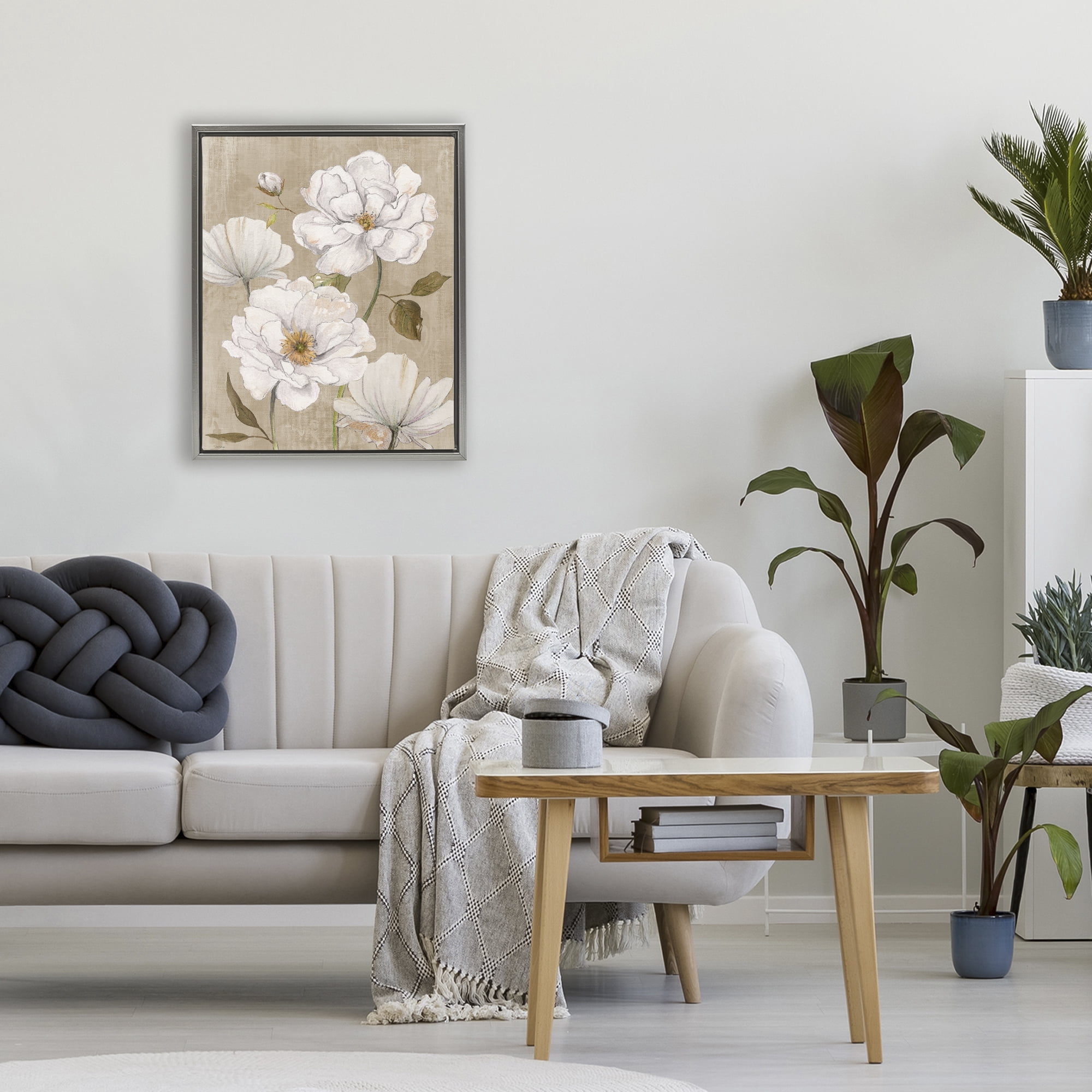 Stupell Industries Rustic Magnolia Blooms Gray Framed Floater Canvas Wall Art, design by Carol Robinson