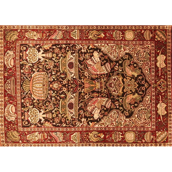 Ahgly Company Indoor Rectangle Animal Orange Traditional Area Rugs, 7' x 9'