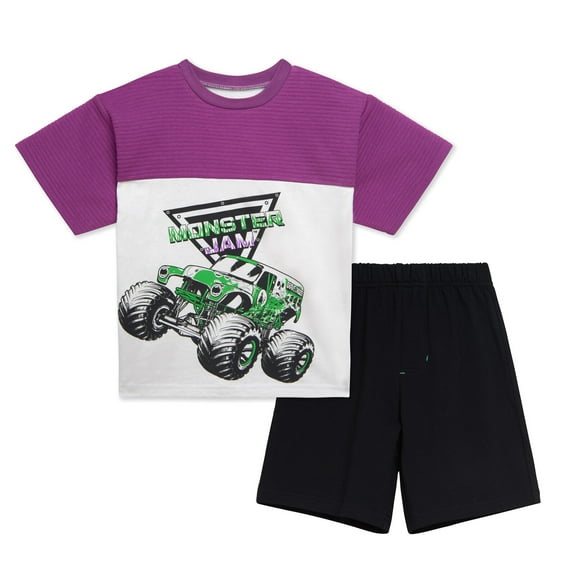 Monster Jam Grave Digger Ottoman Ribbed T-Shirt and French Terry Shorts Outfit Set Toddler to Little Kid
