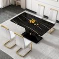 thumbnail image 6 of Sumdeal 5 Piece Dining Table Set, 63" Faux Marble Dining Room Table with 4 PU Leather Upholstered Chairs, Luxury Black Marble Kitchen Dining Table Set for Home Office Kitchen Dining Room Furniture, 6 of 10