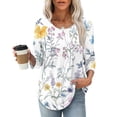 thumbnail image 2 of Levmjia Womens Tops Fashion 3/4 Sleeve Pleated Tunic Casual Blouse Round Neck Printed Polyester Shirt Loose Fit Comfortable Vacation, 2 of 7