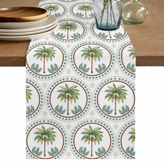 Table Runner 72 Inches Long for Kitchen Dining, Palm Trees Dresser Scarf Farmhouse, Dining Table Decorations for Wedding/Parties, Green Summer Botanical Watercolor 13 x 72 In