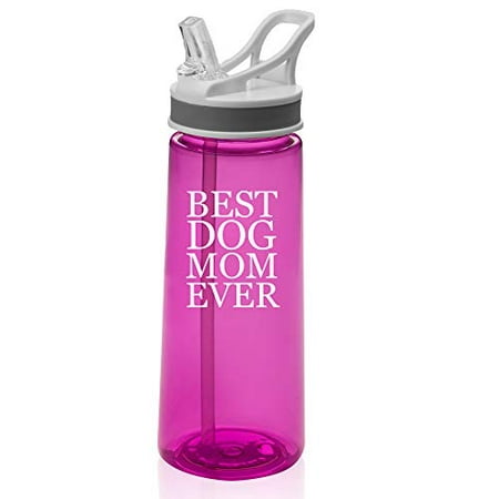 22 oz. Sports Water Bottle Travel Mug Cup With Flip Up Straw Best Dog Mom Ever (Hot
