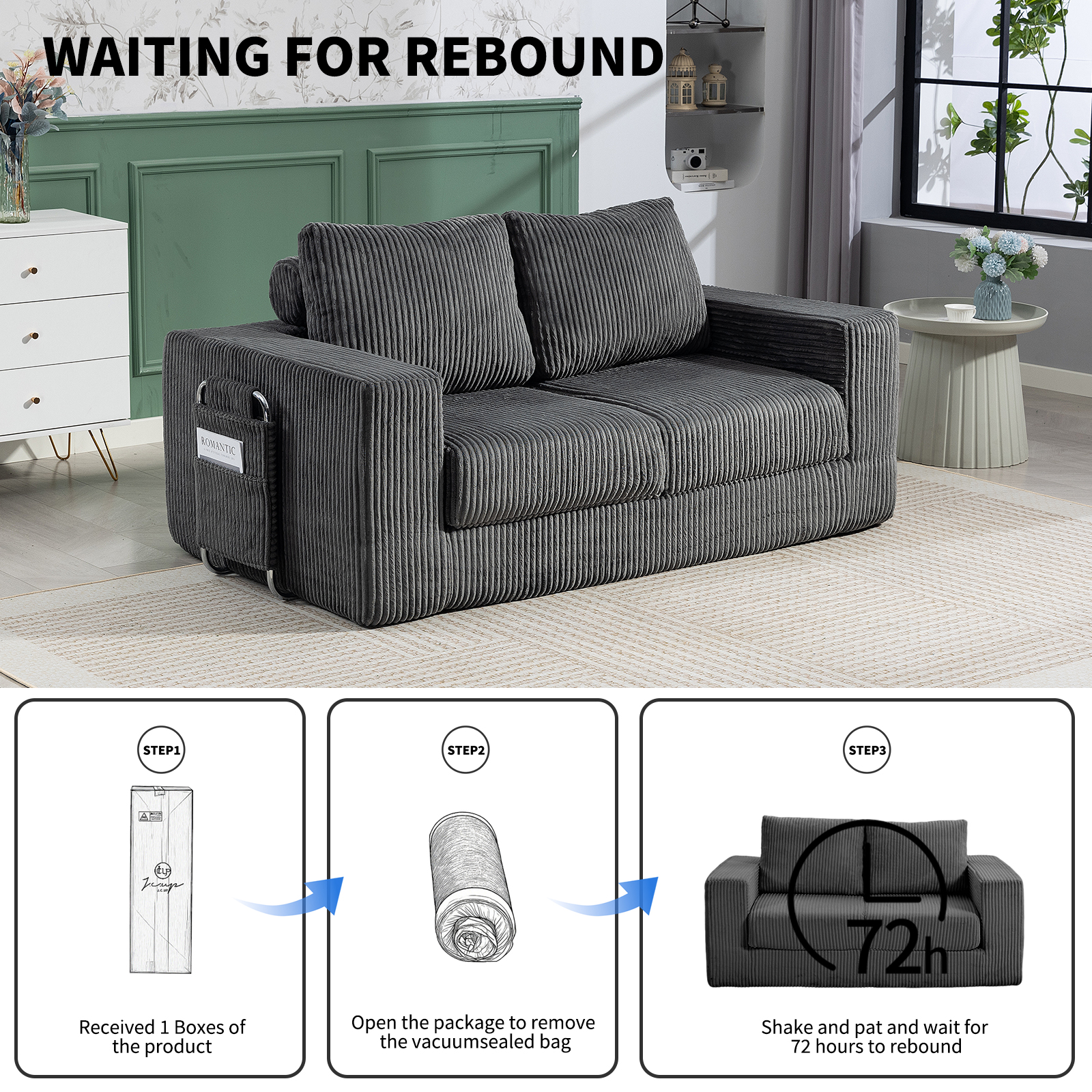 69 Inches Convertible Sofa Bed Boneless 2 Seats Loveseat Sleeper Sofa 2 Seater Small Couch 3-in-1 Folding Sofa Floor Sofa with Deep Seat No Assemble Required Grey
