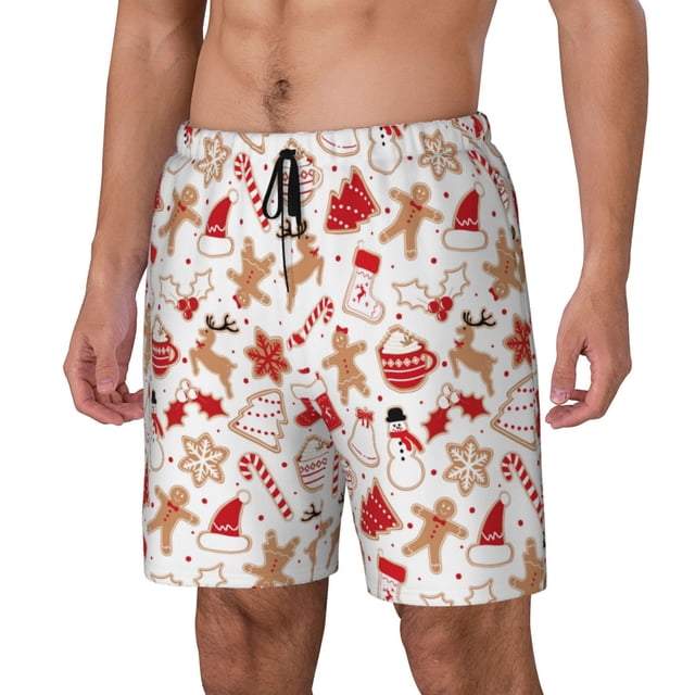 Disketp Gingerbread Holiday Sweets for Men's Double Layer Sports Swim Trunks,Stretchy Swim Trunks,Perfect for Swimming, Beach & Sports Activities-Large