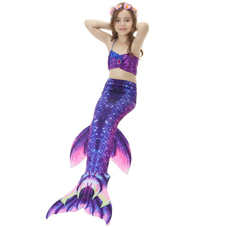 Yosoo 3pcs Kids Girls Swimsuit Bikini Set with Mermaids Tail Sea-maid Swimming Costumes, Girls Sea-maid Swimwear, Girls Mermaid Bikini Set