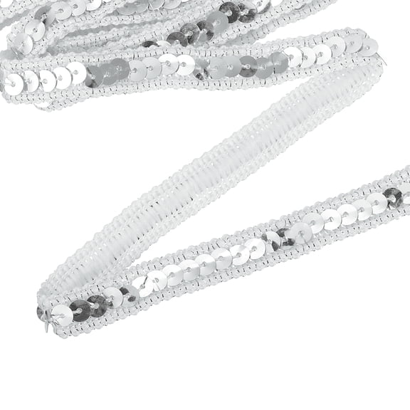 11 Yard Sequins Trim Ribbon 0.5 Inch Sequin Gimp Braid Trim Spangle Flat Sequins for Crafts Sewing Clothes Home Party Decoration, Silver