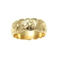 thumbnail image 2 of 14K yellow gold hand engraved Hawaiian plumeria scroll band ring cut out 8mm size 7, 2 of 5