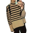 thumbnail image 3 of Blotona Women's Turtleneck Sweater Long Sleeves Striped Color Block Sweater Oversized Turtleneck Pullover Preppy Aesthetic Sweater Tops, 3 of 5
