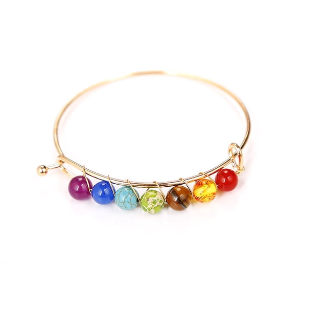 Xiao Hua Pulsera de cuentas hecha a mano, adecuada tanto para hombres como para mujeres, pulsera de piedra natural de siete colores enrollada a mano (oro estilo B)