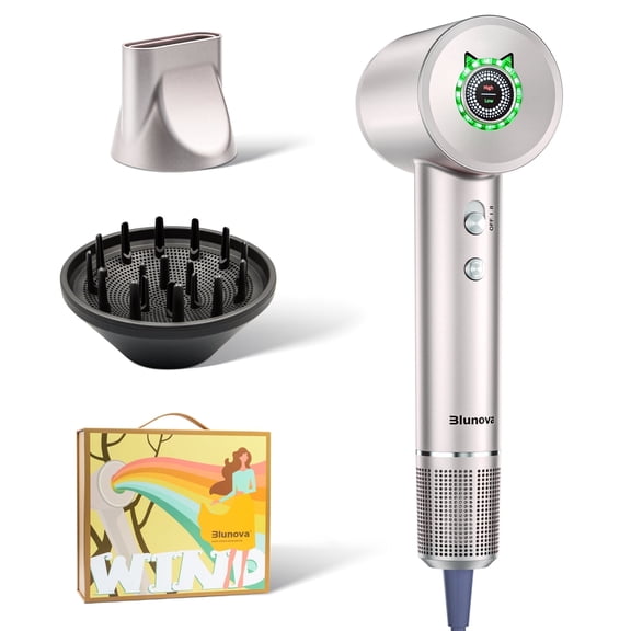 Blunova Hair Dryer, High-Speed Ionic Blow Dryer, Lightweight Hairdryer with Diffuser, Gift Set for Women