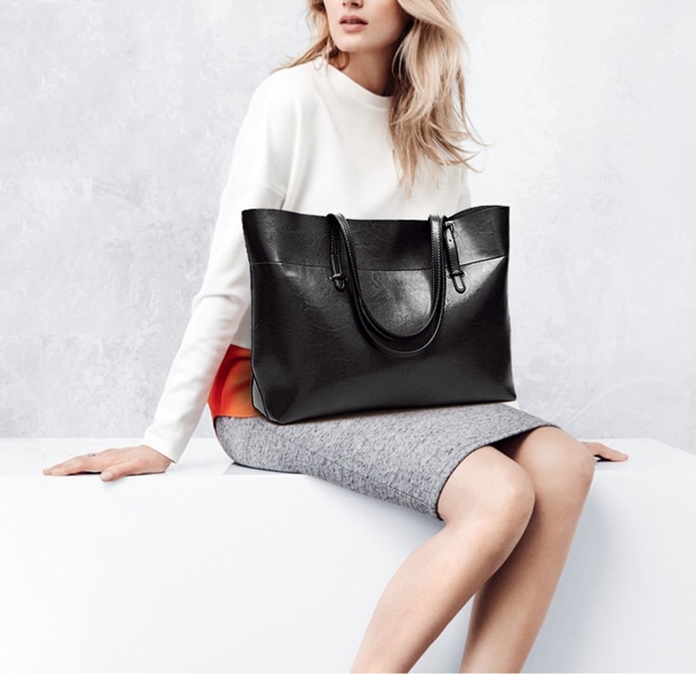 Classic Fashion Genuine Leather Tote Bag for Women Casual Big Capacity Shoulder Bag Handbag Purses with Zipper