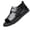 Black, variant on Men's Leather Fisherman Sandals, Hook And Loop Roman Leather Sandals, Platform Thick Sole Walking Non-Slip Summer Shoes Brown