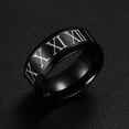 thumbnail image 2 of Classic Roman Numerals Black Band 8mm Titanium Steel Mens Jewelry Ring Size 6-12, 2 of 5