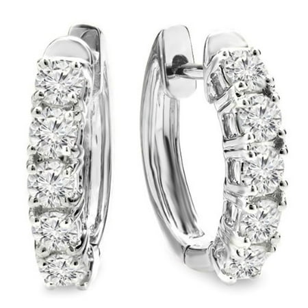 1.00 Carat (ctw) 14K White Gold Round White Diamond Ladies Huggies Hoop Earrings 1 CT