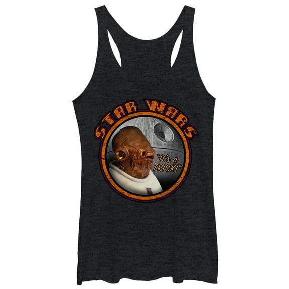 Women's Star Wars Ackbar Halloween It's a Trick Racerback Tank Top Black Heather Medium