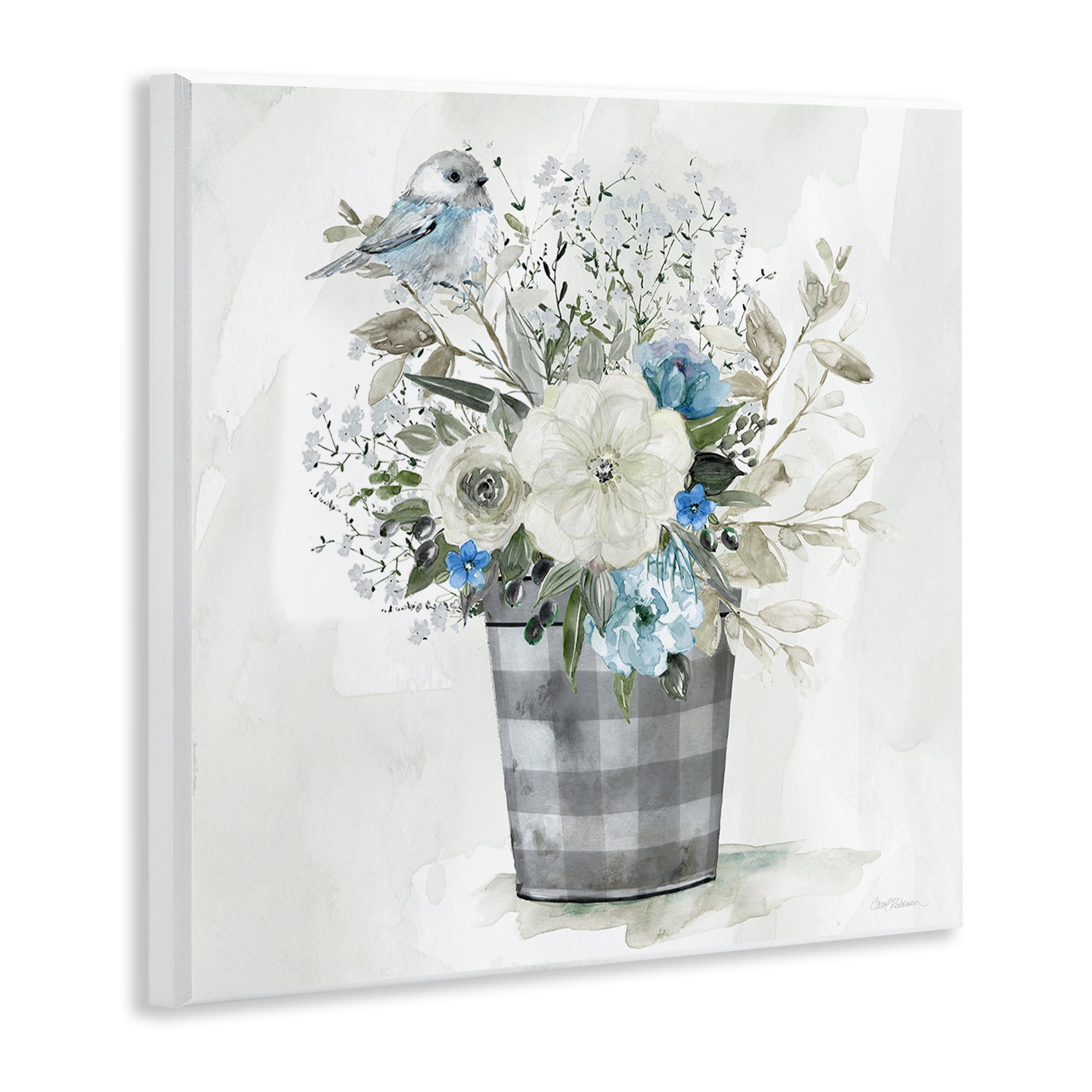 Stupell Industries Cottage Blooms Plaid Vase Plants & Flowers Painting Unframed Art Print Wall Art, 12 x 12